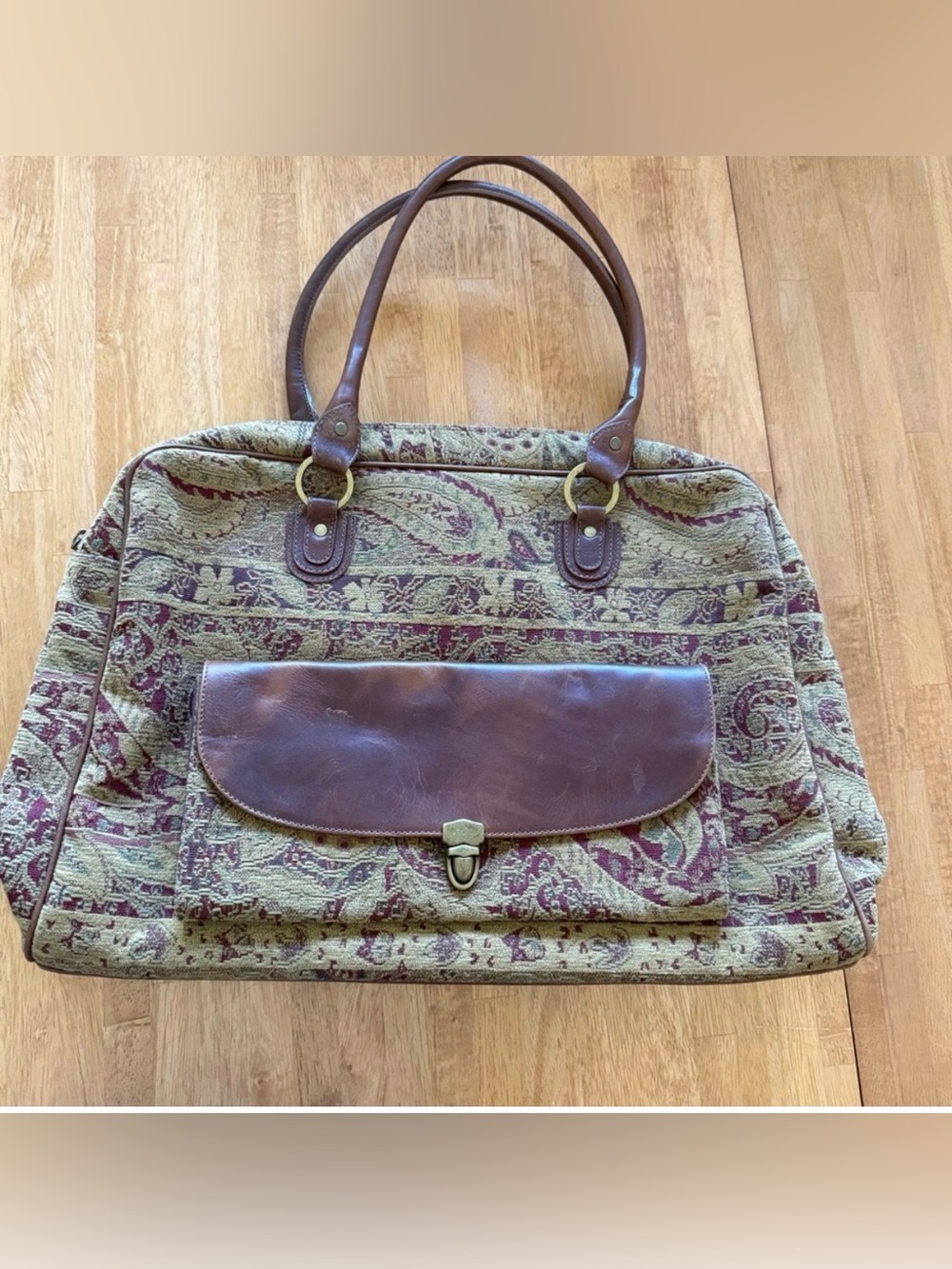 J Jill Tapestry Weekender Travel Bag Leather Accents